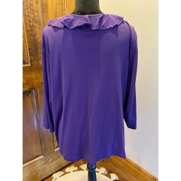 Karen Scott Blouse Womens Top Plus Size 2X Purple Casual Stretch Ruffle Front - Picture 5 of 10